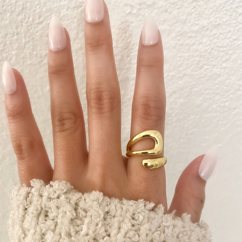 925 Sterling Silver Gold Chunky Bold Statement Ring Large Wrap Ring - Picture 5 of 8